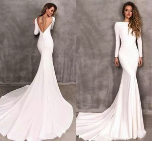 Offre spéciale sirène robes De mariée à manches longues élégant Boho Satin robe De mariée robes De mariée 2020 Vestido De Noiva