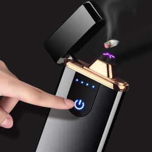 Vente chaude en métal USB USB Rechargeable Double Arc Touch Ignition Light Battery Indicator Double Arc Electric Cigarette Lighter