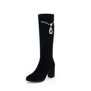 Femmes Smirnova bottes d'hiver pour dames genou botte robe de soirée chaussures noir gros talon haut