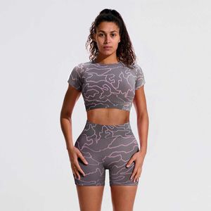 Gran oferta de pantalones cortos de cintura alta de verano para mujer, pantalones cortos elásticos ajustados para correr, pantalones cortos deportivos, ropa deportiva, conjunto de dos piezas