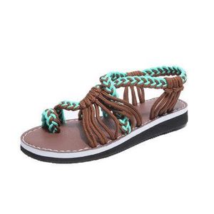 Vente chaude-femmes tongs femmes sandales chaussures de plage en plein air sangle tissée grosses chaussures de grande taille