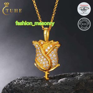 Offre spéciale femmes bijoux Hip Hop 925 en argent Sterling VVS Moissanite Rose pendentif collier avec chaîne de câble