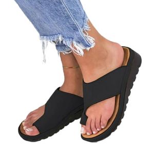 Gran oferta-Sandalias sin cordones de leopardo para mujer, zapatos de suela plana gruesos correctos para los pies