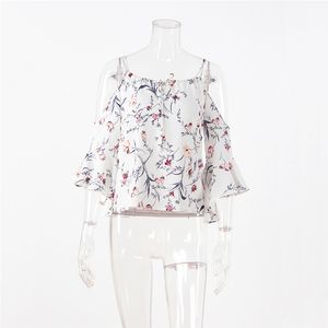 Offre spéciale femmes été licou cou hauts printemps mode papillon manches imprimé fleuri Sexy Blouse chemises