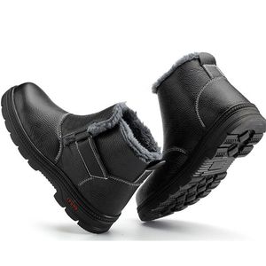 Venta caliente- Botas de seguridad en el trabajo Botas de nieve cálidas de piel para hombres Zapatos de seguridad con punta de acero Adulto antideslizante Antiestático Goma Botines de felpa casuales