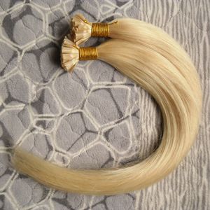 Ventes chaudes # 613 Bleach Blonde Vierge Brésilienne Droite Cheveux Humains Pas Cher Fusion De Kératine Italienne Colle À Ongles U TIP Remy Extensions De Cheveux 24 