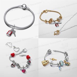 Ventas calientes Nuevas pulseras de diseño para mujer Día de San Valentín Regalo de lujo DIY ajuste Pandoras Pulsera Pendientes Conjunto de collar Año chino del Dragón joyería con caja