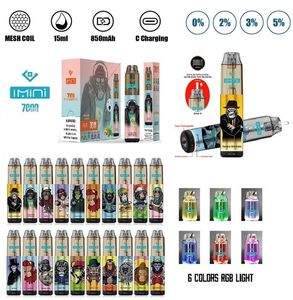 Ventas en caliente Sunfire Tornado Puff 7000 Puffs 7k Desechables Vapes Vapes Pen Puff 7000 Cigarrillos electrónicos 15 ml de malla Mesh Bobina 6 RGB Recargable Ayer ajustable 0% 2% 3% 5% Dispositivo