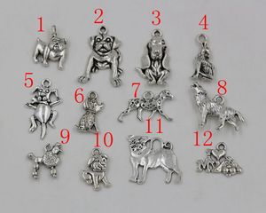 120 Uds colgante de perro mixto de plata envejecida Diy joyería hecha a mano pulsera accesorios dijes