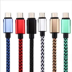 Vente chaude 2A Type de charge C / Câbles Micro USB 1m 2m 3m Câbles en tissu tressé en alliage pour Samsung S10 Note10 S8 S9 Huawei HTC Téléphone Android sans paquet