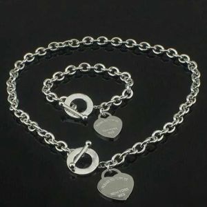 Vente chaude anniversaire cadeau de Noël 925 argent amour collier bracelet ensemble déclaration de mariage bijoux coeur pendentif colliers bracelets ensembles 2 en 1 femme bijoux avec boîte