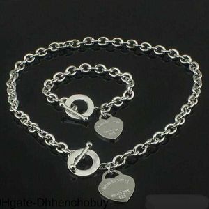 Vente chaude Anniversaire Cadeau De Noël 925 Argent Amour Collier Bracelet Ensemble De Mariage Déclaration Bijoux Coeur Pendentif Colliers Bracelet Ensembles 2 en 1 21BF