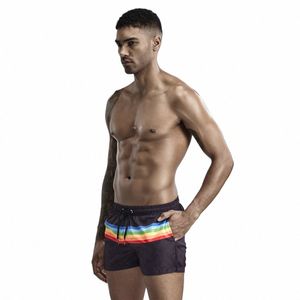 Venta caliente para hombre vacaciones arco iris rayas playa pantalones cortos hombre cordón pantalones cortos casuales con bolsillo entrenamiento masculino jogger pantalones de chándal D43P #