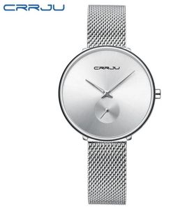 Reloj de pulsera CRRJU de marca de lujo superior para mujer, reloj de pulsera de malla de vestir sencillo y elegante para mujer, reloj de cuarzo a prueba de agua para mujer