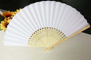 Envío gratis Venta caliente 1000 unids/lote blanco plegable elegante abanico de papel boda favores de fiesta 21 cm