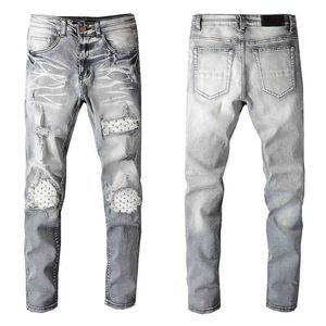 Venta caliente 2021 nuevos pantalones vaqueros de estilo para hombres A miri gris claro colorido agujero parche elástico apretado pantalones vaqueros #804