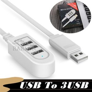 3 USB Multi-función 3A Cargador Convertidor Cables de extensión Expansión multipuerto HUB Splitter Convereter Cable adaptador