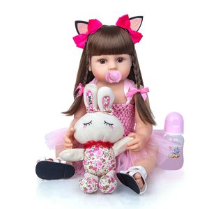 Venta caliente 55 cm Bebe Doll Reborn Toddler Girl Princesa rosa Muy suave Cuerpo completo Silicona Hermosa muñeca Real Touch Toy Gifts Q0910