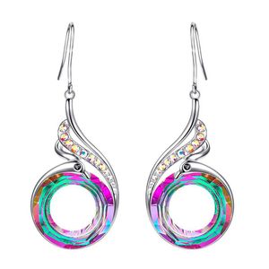 Vente chaude 925 argent paon boucle d'oreille femmes progressif coloré cristal balancent boucle d'oreille mode Animal bijoux en gros