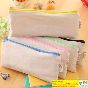 Vente chaude bricolage blanc toile vierge plaine fermeture éclair crayon stylo sacs papeterie étuis pochette organisateur sac cadeau pochette de rangement