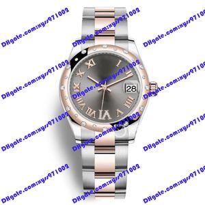 Venta caliente de moda nuevo reloj de mujer Asia 2813 reloj mecánico automático 31 mm gris esfera romana 278341 178344 278248 anillo de diamantes 18k reloj de lujo de oro rosa