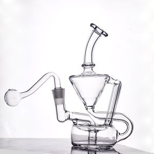 Vente chaude narguilé verre conduite d'eau Bong Dabber Rig Recycler eau Bongs 10mm femelle cendrier Bong avec tuyau de brûleur à mazout en verre mâle et bol