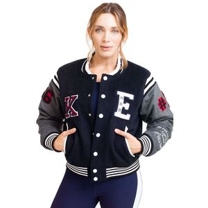 Venta caliente de las señoras chaquetas universitarias de talla grande parche trabajo venta al por mayor chaquetas de béisbol elegantes para mujeres con diseño personalizado 60 33