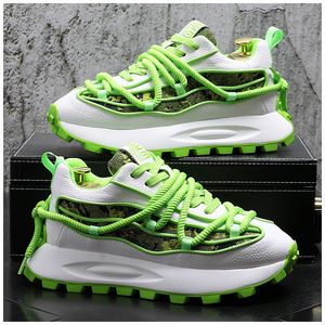 Zapatos informales para Hombre, zapatillas planas con cordones verdes para exterior, Zapatillas informales ligeras y baratas para Hombre