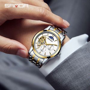 Vente chaude nouvelle ceinture en acier, soleil mécanique, lune, étoiles, montre d'affaires étanche et lumineuse à la mode, montre pour hommes