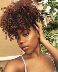 Estilo caliente Afro puff Short High Ponytail Kinky Curly Buns Clip de postizo de moño de cabello humano barato en Bun para mujeres negras 120g