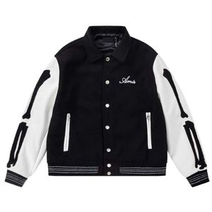 Hot style hommes vestes squelette os serviette brodé lettre veste mens streetwear laine mélange baseball veste coupe-vent manteau