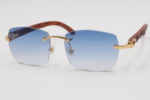 Gafas de sol de moda de alta calidad, gafas de madera talladas, montura de madera dorada sin montura, tamaño: 57-18-135 m, gafas de sol de lujo para hombre y mujer de diseñador