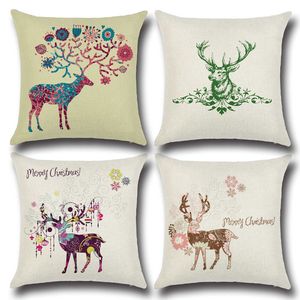 2021 Xmas Coussin Zip Case Square Noël Séries Taie d'oreiller Mignon Hiver Renne Q Deer Impression Home Decor Cadeau 4 Designs YC