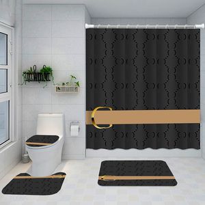 Hotel Bathroom Non Slip Mats Anti Peeping Shower Curtains Fashion Letter Printed Bathroom Four Piece Set