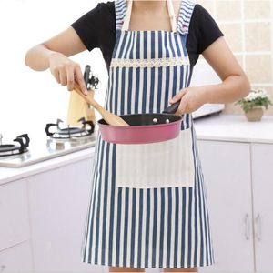 hotsale kitchen accessories woman adult Bibs home cooking baking coffee shop red blue vertical striped cotton linen kitchen cleaning aprons