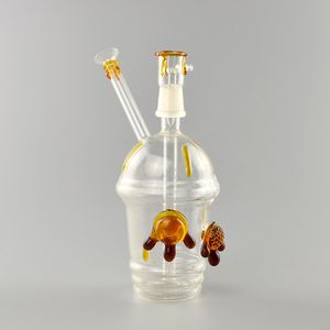 Dab Oil Rig Glass Bong Cup Tubería de agua Bubbler Glass Pipes 18 mm Junta macho viene con recipiente de vidrio