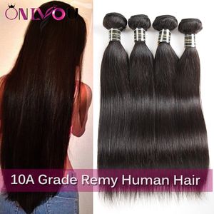 Onlyou 10A Grade 3/4 pcs Cheveux Vierges Indiens Raides Vague de Corps Bundles de Tissage de Cheveux Humains Extensions de Cheveux Non Transformés Nature Couleur Noire