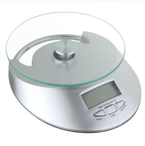 Balances de pesage domestiques Cuisine Balance de poids ronde en verre trempé Balance électronique numérique 5KG / 1g Affichage LCD avec boîte de vente au détail