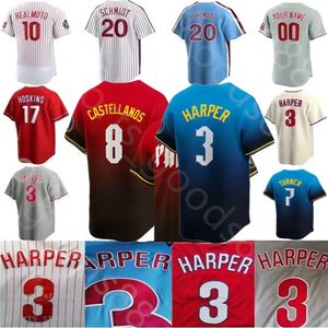 2024 Custom S-4xl 3 Bryce Harpe Jersey 7 Trea Turner 17 Rhys Hoskins 10 JT Realmuto Mujeres Mujeres Jóvenes cualquier nombre 5 Stott 28 Bohm 8 Castellanos Jerseys Phillies Stitched