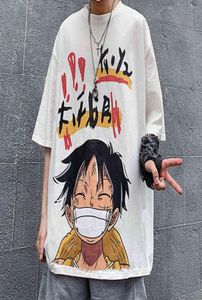 HOUZHOU Été Manches Courtes T-shirts Graphique Tee Blanc Harajuku Anime One Peace Luffy Men039s Vêtements Japonais Streetwear Hip H7612591