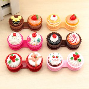 HQG001 Cartoon Cute Cream Cake Glasses Double Contact Lenses Box Contact Lens Case For Eyes Care Kit