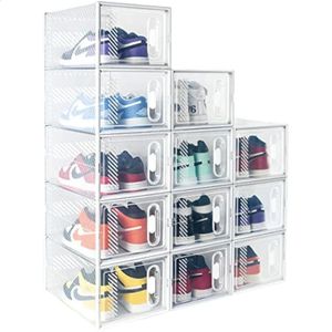 Hrrsaki 12 paquets de boîtes de rangement de chaussures XX-Large boîtes à chaussures boîtes de rangement de chaussures empilables en plastique transparent avec couvercles chaussures 240131