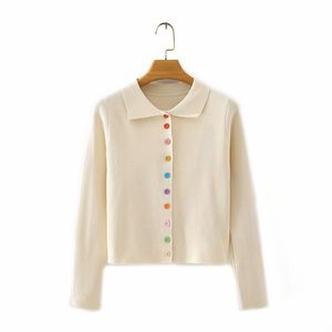 HSA Manga larga Color Botón Cardigan Femenino Chic Suéter Mujeres Punto Turn-Down Collar Ladys Chaqueta Tops 210417