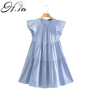 Hsa Summer Cute Mini Dress para Mujer Ruffles Party Vestidos de cintura alta Cascading plisado Robe Mujer Casual Party Dress 210716