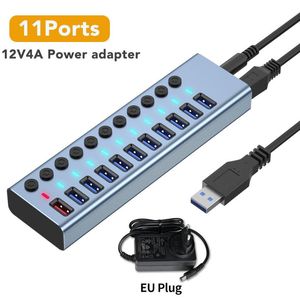Hubs 12v Powered USB3.0 Hub USB Data 4 7 10 ports avec 5v2.4a Tablette de téléphone à charge rapide PC et plaque tournante USB3.0