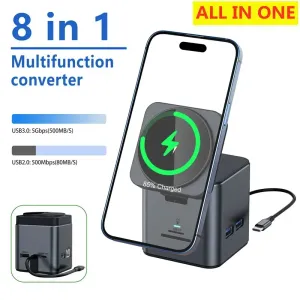 Hubs 8 en 1 chargeur de chargeur sans fil magnétique stand USB C Hub 3.0 Type C Adaptateur multi-séparateur OTG Station de charge rapide pour iPhone 15 14 13