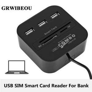 Hubs Grwibeou USB SIM Smart Card Reader pour carte bancaire IC / ID EMV SD TF 3USB HUB MMC USBCCID ISO 7816 CACDNIEATM IC SIMSDTF