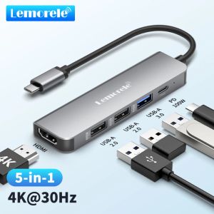 HUBS LEMORELE USB HUB USB C 3.0 HUB 5 Ports Estación de acoplamiento Tipo C HUB 4K30Hz Adaptador USB 3.0 HDMicompatible para MacBook Air M1 iPad