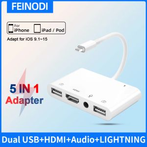 HUBS Lightning to HDMI Digital AV Advorter Dual USB / OTG Hub pour iPhone / iPad à 1080p TV Mic Audio Livestream Converter