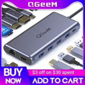 Hubs Qgeem Dual 4K DP HDMI USB C Hub pour MacBook Pro Triple Display Type C Hub to Micro SD Carte Readers RJ45 PD USB3.0 Hub Adaptateur
